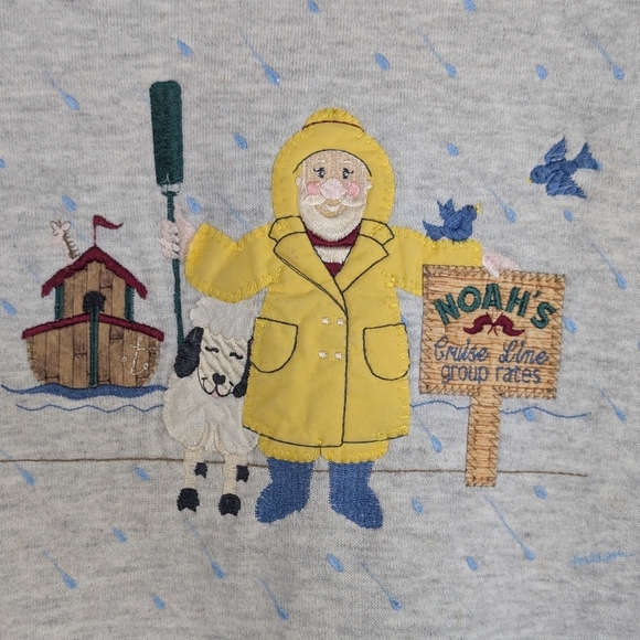 Noah's Ark Embroidered Sweatshirt With Collar Top Stitch Vintage 2XL Light Stain - Picture 3 of 15